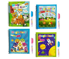 Smart Kid Magic Water Book 4 Pc Set for Kids Age 2–10 Years | Reusable Water Coloring Books Refillable Water Pen | Mess-Free Painting Activity Book | Early Learning Drawing and Travel Activity Kit