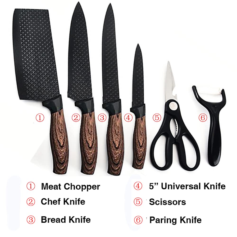 SYGA Kitchen Knife Set, 6-Piece Stainless Steel Chef Knife Set with Peeler and Scissors, Knives Sets with Gift Box for Home, Paring, Cutting and Cooking- Pack of 6