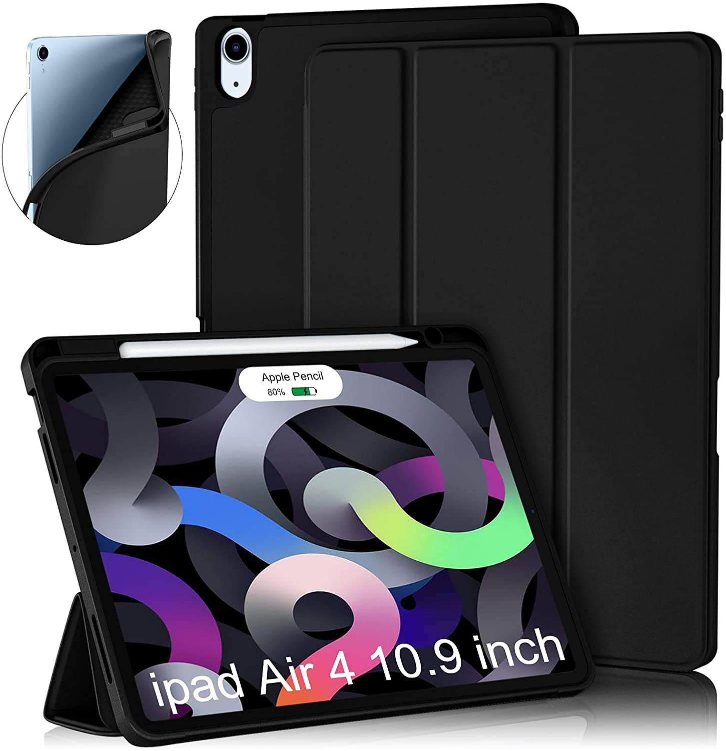 SYGA Flip Case Cover for Apple iPad 10.2" 7th Generation/ 8th Gen 2020 with Pen Holder, Black