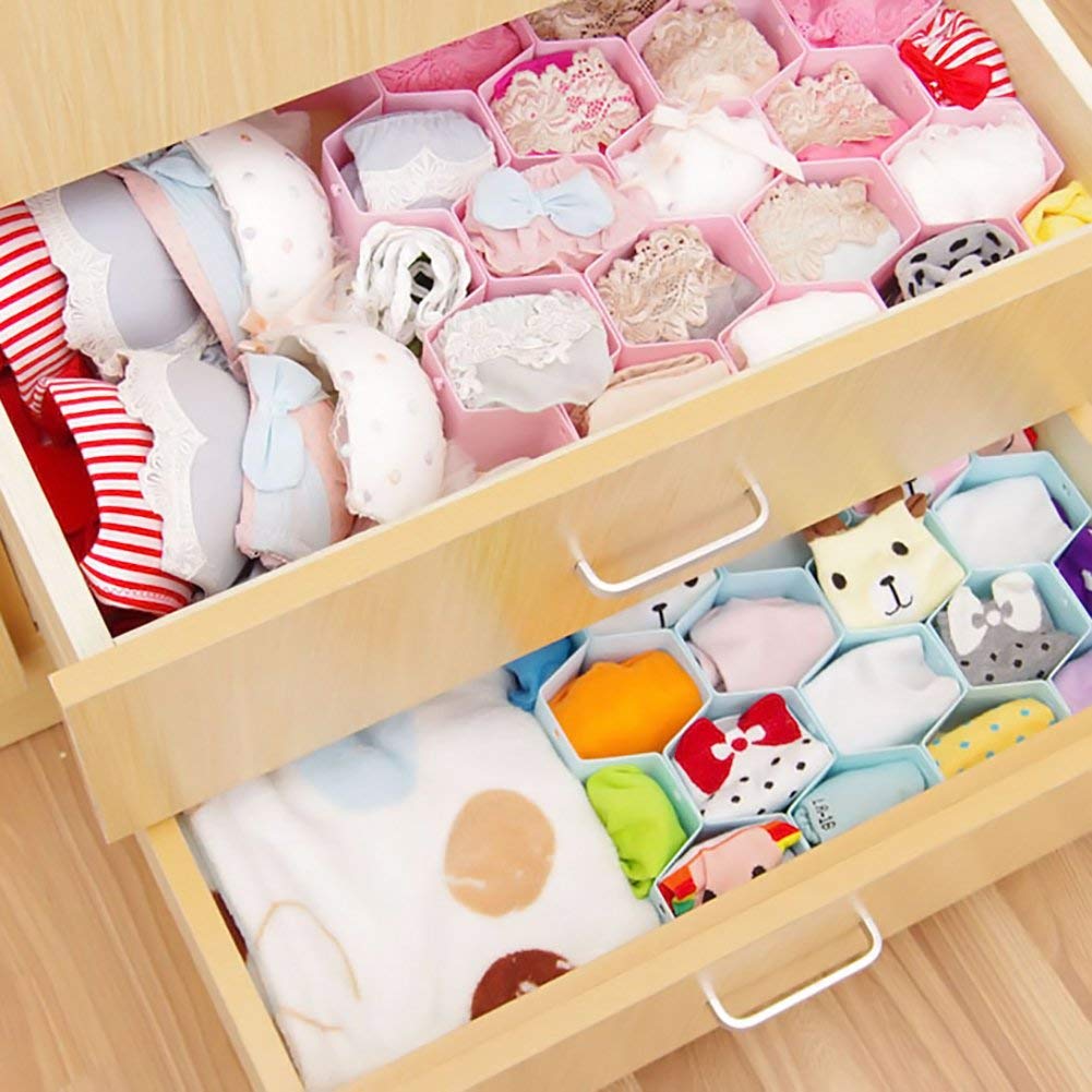 SYGA Honeycomb Drawer Organizer Storage Divider for Bras, Underwear, Socks, Neck Ties, Scarves,Handkerchiefs and Any Accessories(Pink)