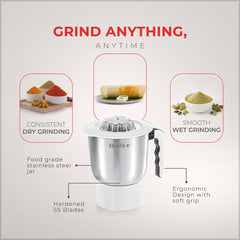 Sujata Powermatic Plus Juicer Mixer Grinder|900 Watts Double Ball Bearing Motor|22000 RPM|Non-Stop 90 Mins Running|2 Jars including 1750ml Blender, 1000ml Grinder Jar| (White)