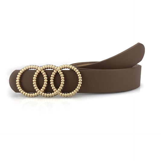 SYGA Women's PU Leather Belt Tripple O Ring Waist Belt Waist Size 25 Inch to 35 Inch, Camel