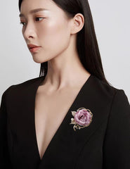 SYGA Women's Floral Brooch Pin with Rhinestones and Pearls (Purple)