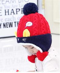 SYGA Winter Cap Ear Proction Beanie Knitted Pompom Baby Cap 2-5 Year Kids Cap Red