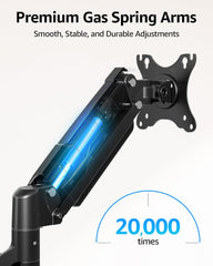 MOUNTUP Dual Monitor Stand for Desk, Gas Spring Monitor Arms for 32 27 24 22 Inches, Height Adjustable Double Monitors Mount, VESA Mount with C-Clamp & Grommet Base, Holds 4.4-17.6lbs, Black