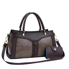 SYGA Women's Handbag and Wallet Set Stylish Shoulder Bag with Contrast Color Stitching, Zipper Buckle Closure Daily Use Fashion Purse