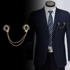 SYGA Men's & Women Suit Shirt Stud Lapel Pin Chain Tassel Brooch Pin with Crystal Chain(Vintage black gemstone)
