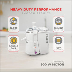 Sujata Powermatic Plus Juicer Mixer Grinder|900 Watts Double Ball Bearing Motor|22000 RPM|Non-Stop 90 Mins Running|2 Jars including 1750ml Blender, 1000ml Grinder Jar| (White)