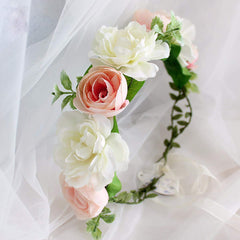 SYGA Women Front Side Rose Floral Crown Hair Wreath Leave Flower Headband Tiara with Adjustable Ribbon