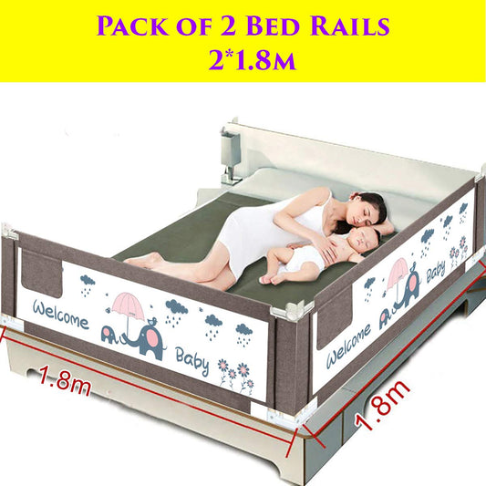 Syga Blue Bed Rail Guard, Elephant Pattern Portable Safety Guardrail for King/Queen Size Bed - 88cm Tall_(1.5m)