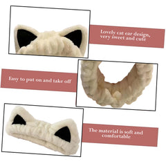 MOMISY Elastic Women's Lovely Hair Band Wash Face Spa Headband-Washable Facial Band Makeup Wrap Headbands Fits All Head Sizes-Cat Ear (OffWhite Black, Free)