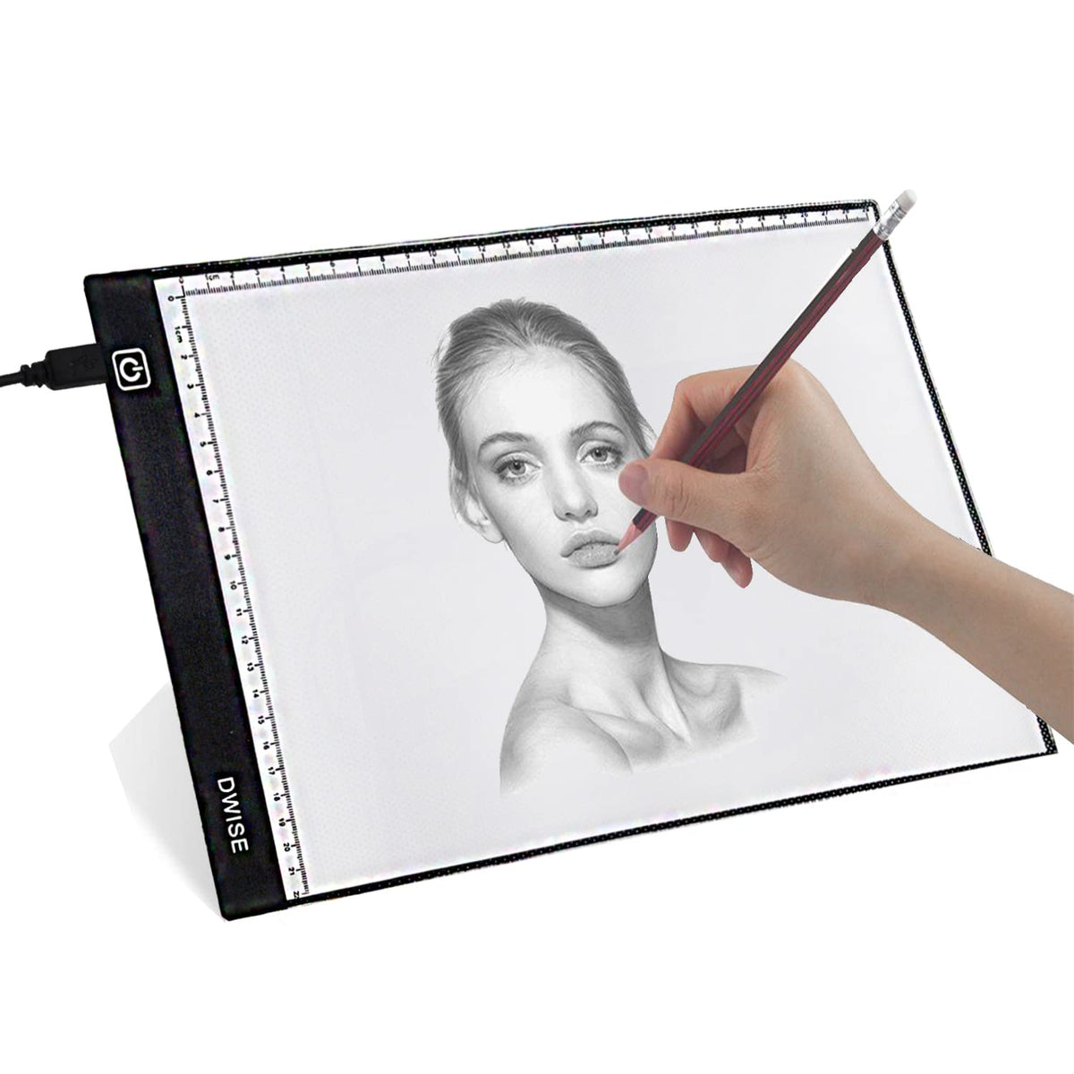 Dwise A4 Size LED Lighted Drawing Tracing Board 3 Adjustable Brightness Touch Button with Scale Measurements