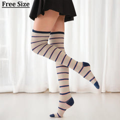 MOMISY Knee Socks for Womenand Girls Premium Cotton Blend, Breathable Long Knee High Stockings, Ultimate Comfort and Style, Ideal for Daily Use- Pack of 1 (Free Size) (Khaki Navy)