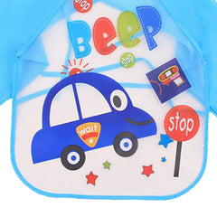 MOMISY Waterproof Art Smock Painting Apron Bib Full Sleeve Cartoon Animal for kids children Infants Toddler baby Boys Girls-Blue Car