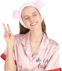 MOMISY Elastic Lovely Hair Band Wash Face Spa Headband-Washable Facial Band Makeup Wrap Headbands for Women (White Pink)
