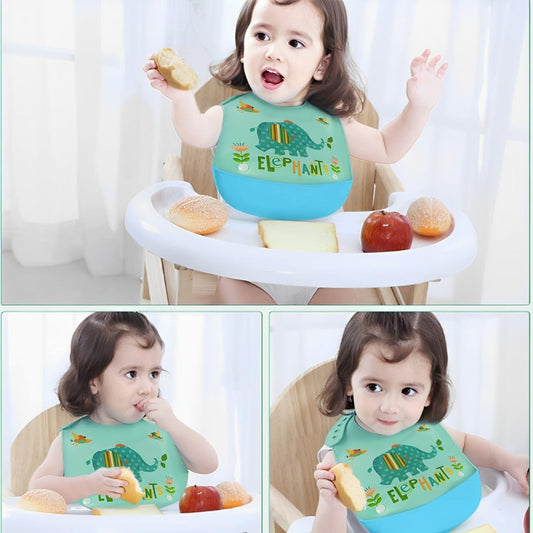 SYGA 1 Piece Elephant Pattern Waterproof Plastic Roll up Washable Crumb Catcher Baby Feeding Eating Bib For 6 Months to 2 Years Unisex Baby (Multicolor)