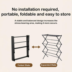 STANSY Foldable Cloth Drying Stand, Multi-Tier Metal Clothes Airer, Space-Saving Freestanding Laundry Rack for Home, Balcony, Laundry Room, Black