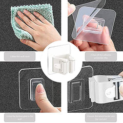 Rifrpha Pack of 4 Broom Holder Wall Self-Adhesive Mop Holder No Drilling Broom Holder Self-Adhesive Mop Holder Holder for Kitchens, Bathrooms (White)