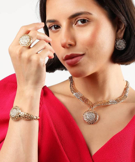 SYGA 4 Piece Jewelry Set Alloy Necklace,Earrings,Bracelet,Ring Set for Party Wedding Festive for Women & Girls Accessories