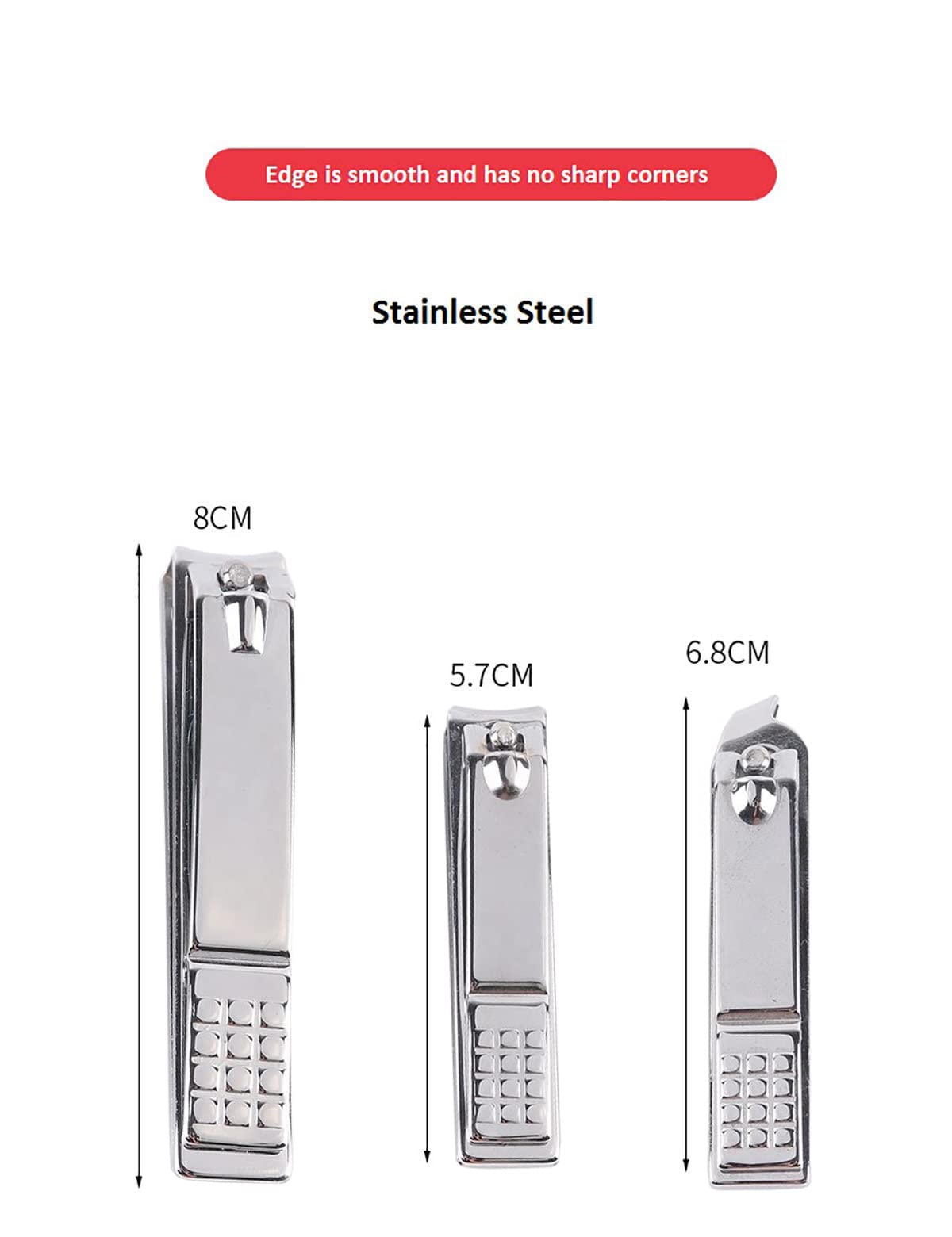 SYGA Nail Pack of 3 Clipper Set - Premium Silver Stainless Steel Deluxe Fingernail and Toenail Clipper Cutter