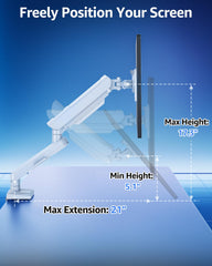 Single Monitor Mount for 13-32 inch Screen, Gas Spring Arm, Gaming & Home Office Use, VESA 75x75mm & 100x100mm, Freelift Pro White
