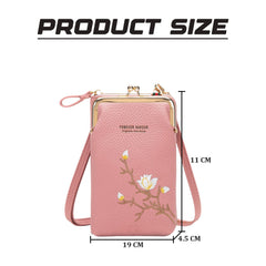 MOMISY Mobile Bag Cellphone Sling Bag Card Holder Wallet Handbag Crossbody multi-function Shoulder Bag for Girls & Women-Embroidery (Pink)
