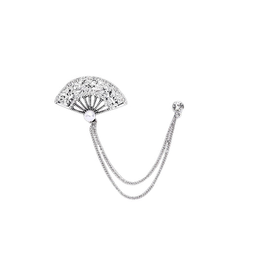 SYGA Men's & Women Suit Shirt Stud Lapel Pin Chain Tassel Brooch Pin with Crystal Chain(fan silver)
