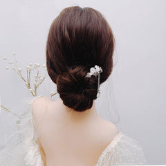 SYGA 1 Piece Ancient Style Pearl Metal Hair Stick Crystal Rhinestones Hair Stick(16 CM) For Women Girls