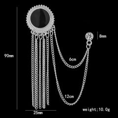 SYGA Men's & Women Suit Shirt Stud Lapel Pin Chain Tassel Brooch Pin with Crystal Chain(Classic Round Tassel Silver)
