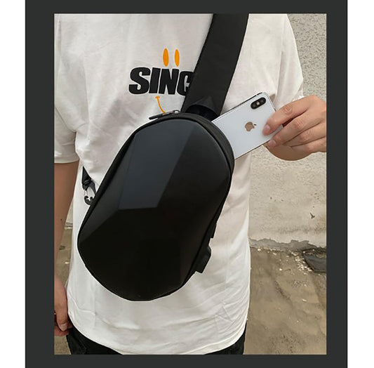 SYGA Chest Bag Men And Women Messenger Bag Hard Shell Shoulder Bag Satchel Riding Bag With USB Headphone Port (BLACK)