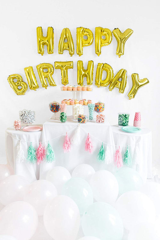 SYGA 16 Inch Happy Birthday Foil Balloon Set Party Decorantion Blue Star Aluminum Letter, 13 Pieces