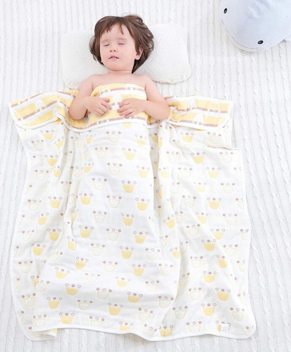SYGA 110 cm Baby Swaddle Reversible Blanket 6 Layer Muslin 100% Cotton Stroller Cover Receiving Blankets_CrownPink