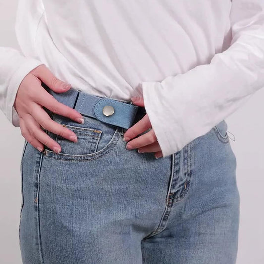 SYGA Jeans Belt Elastic Women's Punch-Free Decoration Buckle Style Lazy Belt,Blue