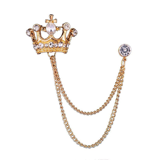 SYGA Men' s & Women Suit Shirt Stud Lapel Pin Chain Tassel Brooch Pin with Crystal Chain(Golden Crown)