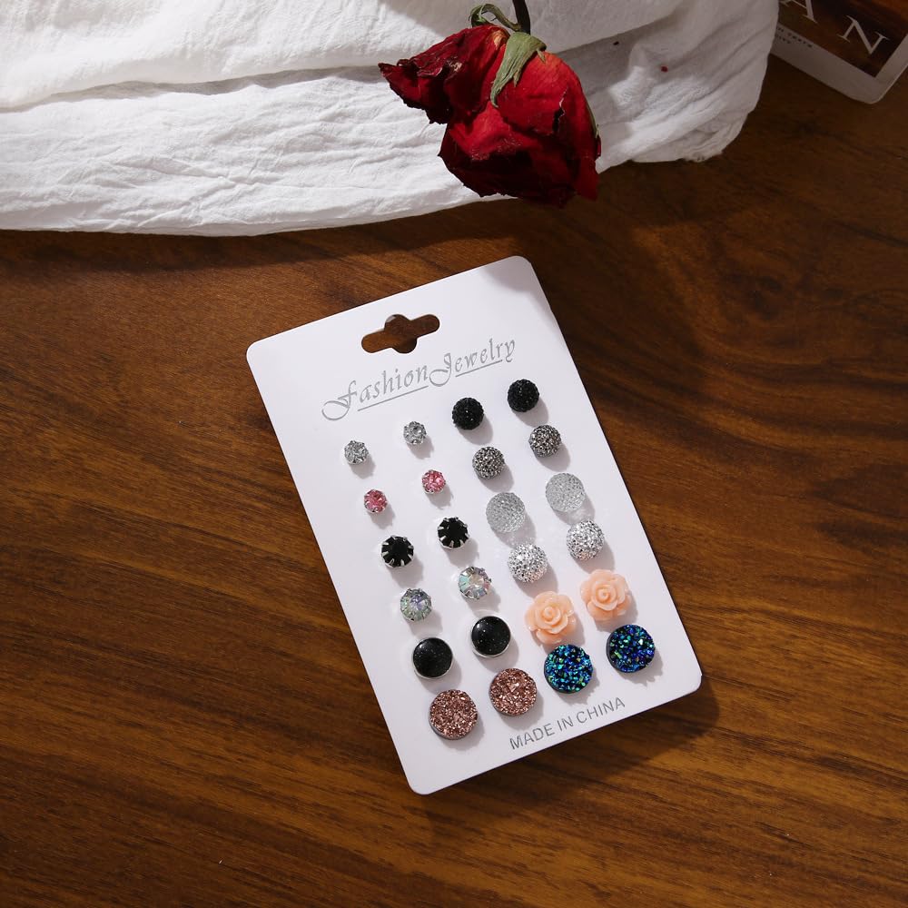 SYGA 12 Pairs Women's & Girls Earing Sets, Gift For Girls styles like studs, hoops, and dangly earrings set
