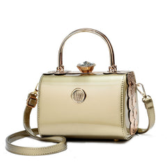 SYGA Elegant Women's Handbag Hard Shell Crossbody with Golden Frame & Gem Top Lock