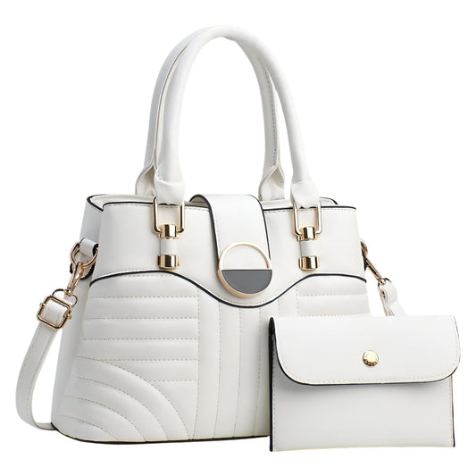 SYGA Pack of 2 Women's Handbag and Clutch  Elegant Shoulder Bag with Matching Wallet | Tote with Stylish Buckle & Stitch Design