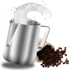 SYGA Milk Frother Jug, Stainless Steel Hand Pump Milk Frother Double Mesh Manual Milk Foam Maker Milk Steamer for Cappuccino Coffee Latte- 400ml