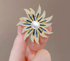 SYGA Brooch Pin Fashion Crystal Rhinestone Jewellery Pin Vintage Clothing Accessories Decoration Pearl Sunflower Brooches For Women- S235