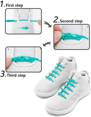 MOMISY Elastic Shoelaces Stretchy Silicone Elastic Special No Tie Shoe Laces for Children and Adults Lazy Tieless Suitable for All Shoes-Light Blue, 14Pcs