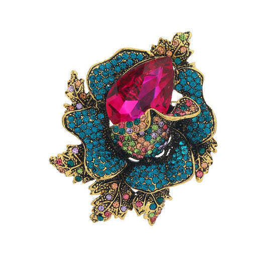 SYGA Brooch Pin Fashion Crystal Rhinestone Jewellery Pin Vintage Accessories Decoration Clothing Bouquet Brooches for Bridal Women Girl (BLUE-ROSE-PINK)