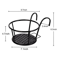 STANSY Iron Balcony Railing Plant Holder, Round Hanging Flower Pot Stand, Heavy Duty Metal Planter Basket for Balcony, Garden & Outdoor Decor, BlacK