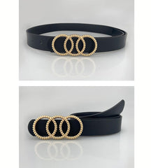 SYGA Women's PU Leather Belt Tripple O Ring Waist Belt Waist Size 25 Inch to 35 Inch, Black