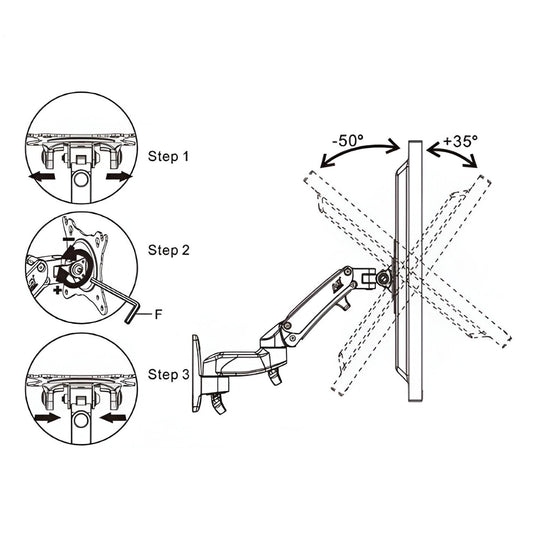 SYGA NB F150 Monitor Wall Mount Bracket, Full Motion Single Arm for 17-35 Inch Screens, 3-12kg Load Capacity, Black
