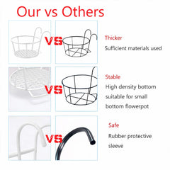 STANSY Iron Balcony Railing Plant Holder, Round Hanging Flower Pot Stand, Heavy Duty Metal Planter Basket for Outdoor Garden Decor, White