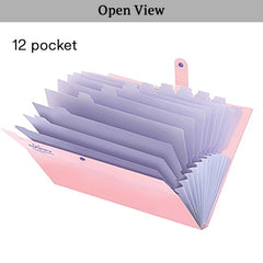 SYGA Cute Smiling Face Multi-Layer Accordion Bag Storage A4 Folder, Small Fresh Test Paper Bag Ticket Information Bag 12 Grids (Pink)