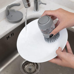 MOMISY Plastic Cleaning Brush with Soap Dispenser for Kitchen, Sink, Dish Washer with Storage Stand-Pack of 1 (Grey)