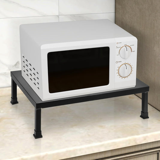 STANSY Microwave Oven Stand, Heavy-Duty Metal Shelf for Countertop, Black, Space-Saving Kitchen Storage Rack