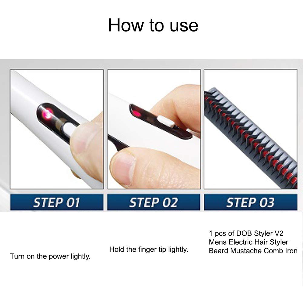 SYGA Electric Men's Hair Styler Beard Mustache Comb Iron Beard Straightener Comb Portable Hair Straightening Brush Travel Portable Styling Comb Beard Iron Multifunctional Straightening Brush