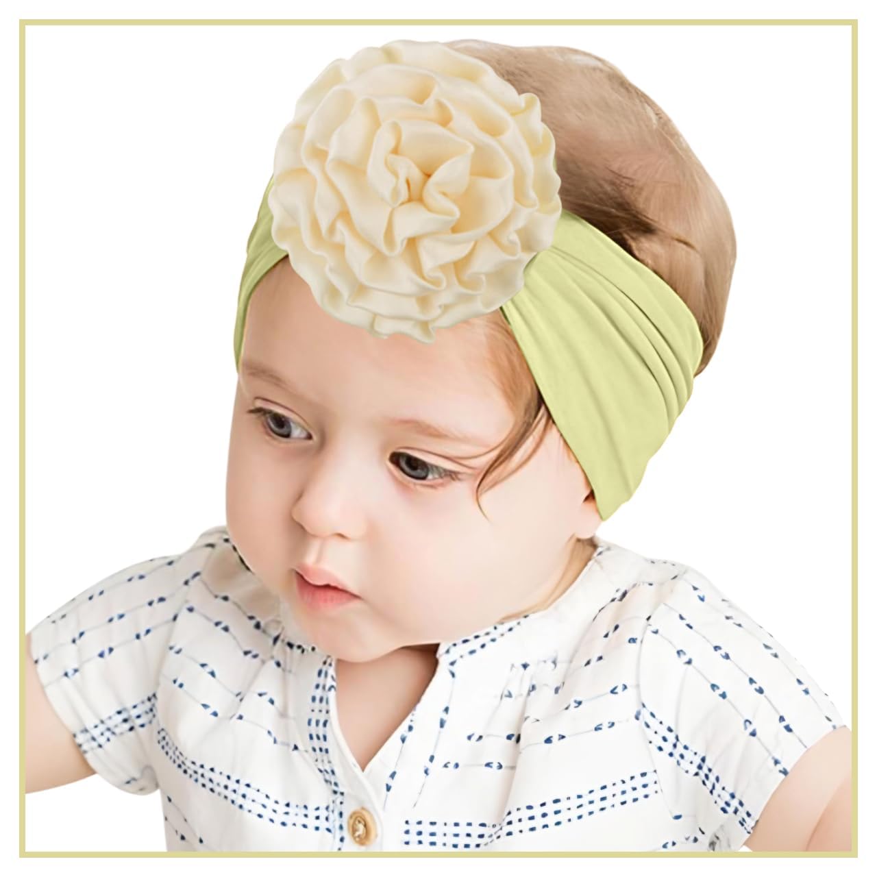 SYGA PACK OF 3 Baby Headbands Soft Nylon Fancy Flower Strechable Hairbands Newborn Infant Toddlers Kids 0-3 Year (Red-White-Yellow)